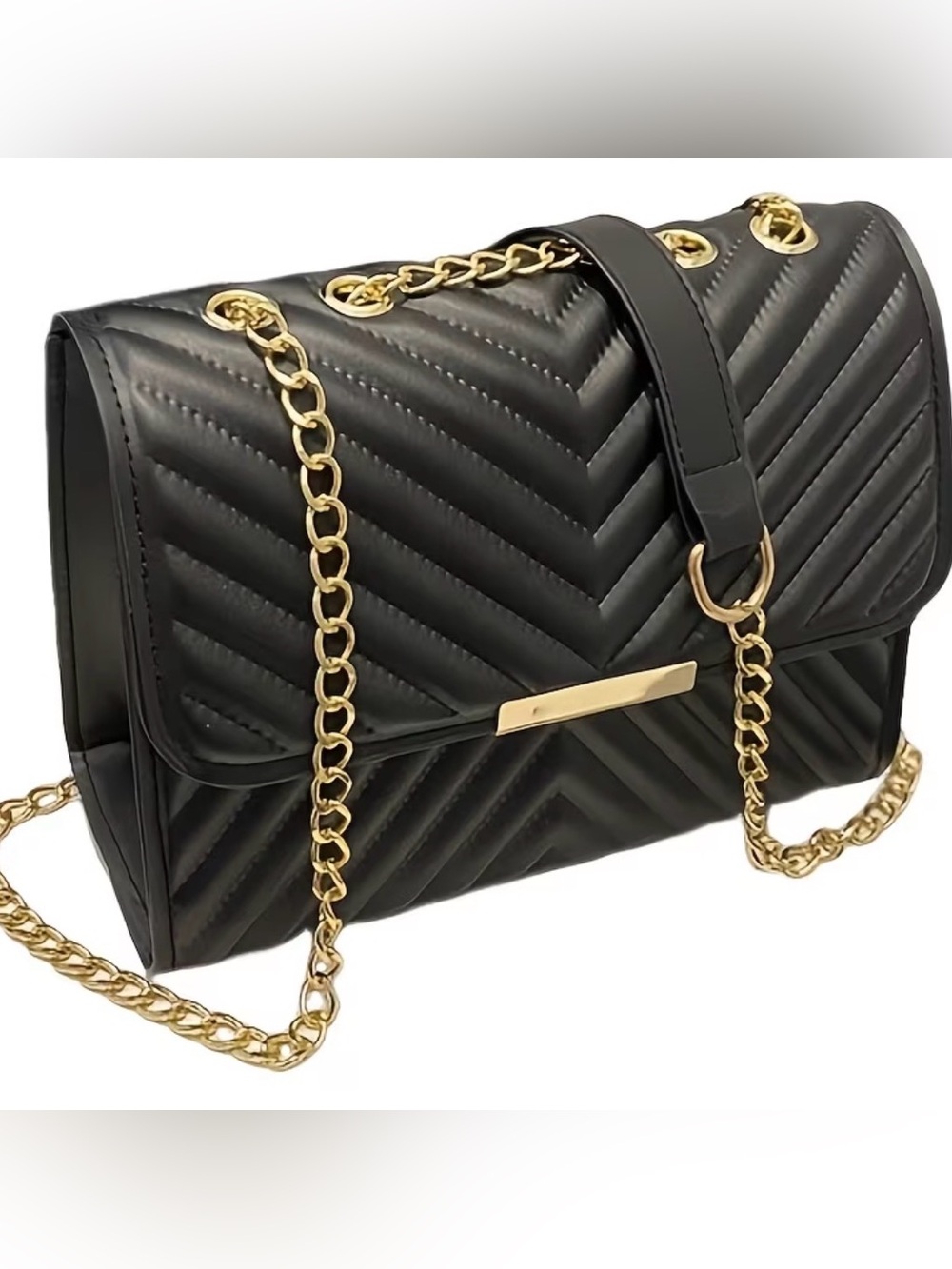 Quilted Chain Shoulder Bag in Black